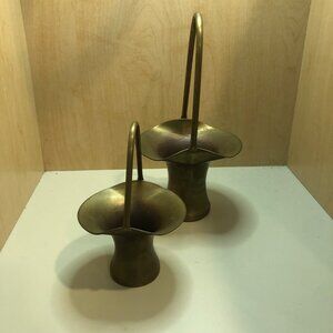 2 Unique Brass Baskets Tiered